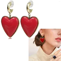 Dangle Earrings Red Heart For Women Valentines Day Girlfriend Hoop