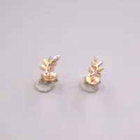 Stud Earrings Pure 18K Yellow Gold Men Women Gift Lucky Colorful Leaf   1-1.2g 14 7mm