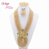 Necklace Earrings Set African Beads Jewelry Nigerian Wedding Bridal Crystal Beaded Style Statement W8460