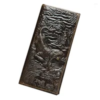 Wallets Men Genuine Leather Tiger Carving Wallet Man Coin Purse Vintage Long Solid Card Holder Clutch Carteira Hombre For Unisex