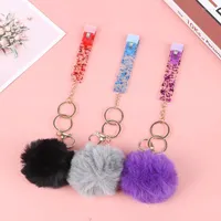 Keychains Love Puff Ball Card Grabber Plastic Clip ID Holder Car KeyChain Pass Gym Badge Key Ring Long Nails Jewelry