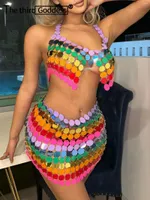 Casual Dresses Sexy See Through Metal Sequin Summer Dress Women Club Beach Birthday Party Woman Glitter Mini Bodycon Sets Vestidos