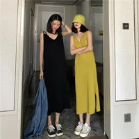 Casual Dresses Summer Rompers Women Mid Calf Split Fork Fashion Harajuku Elegant Oversized Clothes Top Beach Vacation Prom Black Yellow