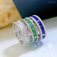 Cluster Rings Eternity Emerald Sapphire Diamond Ring Real 925 Sterling Silver Party Wedding Band For Women Engagement Jewelry
