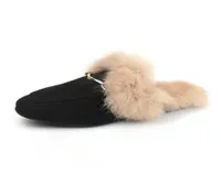 Women Spring Plush Slippers Square Toe Real Rabbit Fur Flip Flops Fuzzy Slippers Mules Slipper Suede Slides Loafer P115 2109033145649