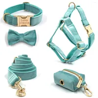 Dog Collars Personalized Harness Name Collar Customized Velvet Bow Leash For Small Medium Large Dogs Poop Bag Dispenser