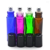 Storage Bottles 24pcs 10cc Colorful Thick Perfume Glass Roller Bottle Empty 10ml Essential Oil Sample Roll-On Black Plastic Cap Container