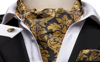 Fast Ascot Men039s Classic Black Yellow Floral Cravat Vintage Ascot Handkerchief Cuffflinks Cravat Set For Mens Weddin8377204