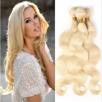 Brazilian Body Wave Human Hair Weaves 613 Blonde Two Tone Color Full Head 3pcs lot Double Wefts Remy Hair Extensions266v