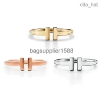 TIFF 925 Silver T-shaped Ring Girls Fashion Korean Jewelry ThickenedBottom Plating Simple Personality Trend Jewelry Gift