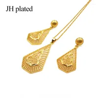 Necklace Earrings Set JHplated Ethiopian Jewelry Gold Color 45cm Pendant For African  Ethiopia  Eritrean Women Wedding Sets
