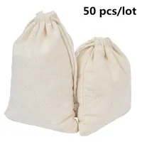 Storage Boxes Bins 50 PcsLot Cotton Drawstring Storage Bags Christms Wedding Gift DIY Plain Pouch Reusable Home Organize Dustbag 8x10 10x12 10x15 230331