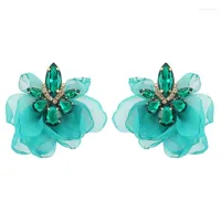 Stud Earrings 1 Pair European And American Clip Rhinestones Chiffon Flower Summer Novelty Fashion Jewelry Petal Dropship