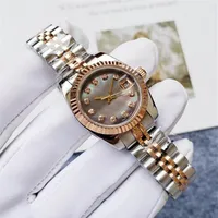 26MM Women's Watches Rose Gold Automatic Mechanical Crescent Bezel Stainless Steel Wristband Fashion Girl Watch Gift236g