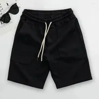 Men's Shorts Men Summer Elastic Waist Loose Thin Drawstring Pockets Keep Cooling Solid Color Breathable Beach Clothes