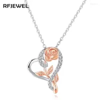 Pendant Necklaces RFJEWEL Multi Color High Quality Rose Necklace With Platinum Plated And Gold For Girl's Birthday Gift