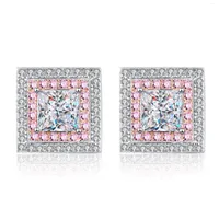 Stud Earrings 925 Sterling Silver Square Moissanite Diamond Bright Cut Rose Gold Two Colors PT950 Woman Fashion Jewelry