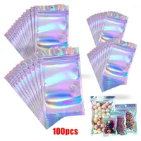Storage Bags 100PCS Holographic Resealable Sealed For Party Favor Food (Holographic Color 7X10 Inch And 8X10 Inch)