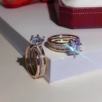 anelli di nozze ad anello Trinity per donne Designer Taglia 678 per uomo Coppia 925 Diamond Silver T0P Riproduzioni ufficiali di cristallo Regalo squisito con scatola 011
