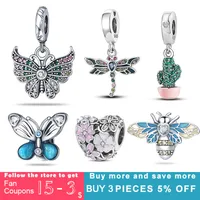925 silver Fit Pandora Original charms DIY Pendant women Bracelets beads Butterfly Flower Bouquet Bee Dragonfly Dangle