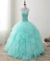 2018 New High Qullity Mint Green Ballkleid Quinceanera Kleider Perlen Prom Sweet 16 Dress Plus Size Lace Up Vestido De 15 Ano Q721326089