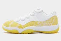 Аутентичные 11 низких WMNS Желтая змеиная обувь белая/тур по желтую подлонку.