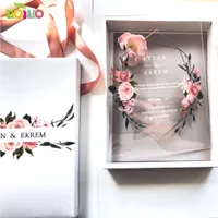 Autres fournitures de fête d'événement 10pcs Luxury High Class Romantic Romantic Acrylique Invitation Card Vendre des cartes de fleurs avec la boîte 230406