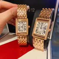 Luxury paar kijkt naar mannen en vrouwen cadeau set vintage tank horloges diamant gold platinum rechthoek Quartz horloge roestvrijstalen mode geschenken voor minnaar
