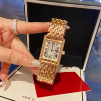 Las parejas de lujo vigilan para él y su set Vintage Tank Watches Diamond Gold Platinum Rectangle Quartz Watch Gifts de moda de acero inoxidable para amantes