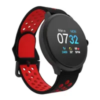 Sport 3 Smart Watch Fitness Tracker, för kvinnor och män, (43 mm), svart röd perforerad rem