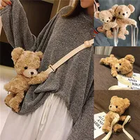 NOENNAME NULL Cute Girls Cute Smile Bear Soft Plush Doll Lolita Handbag Animal Shoulder Bag2156