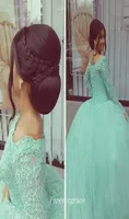 Vintage Mint Green Long Sleeves Quinceanera Kleid Günstige Ballkleid Lace Up Back Sweet 16 Special Occasion Dress Party Gown Plus Siz5875771