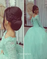 Vintage Mint Green Long Sleeves Quinceanera Kleid Günstige Ballkleid Lace Up Back Sweet 16 Special Occasion Dress Party Gown Plus Siz9010399