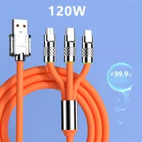 USB Charger Cable Type-C 120W Gegevenskabels 3 in 1 opladersnoer voor Xiaomi Huawei Samsung Super Fast Charge Silicone Aluminium Legering USB-lijn