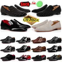 2023 Luxury Men Dress Shoes Louboutins Red Bottoms Loafers Sneakers Suede Patent Leather Rivets Slip On Mens Business Party Sneaker Wedding Plate-form Shoe With Box
