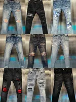 Mens Jeans Slim Jeans Denim angustios Pantalones de cuero de diseño blanco con agujeros Ragado Rodado Ratado para el hombre Skinny Recto de pierna Tamaño30-38 Long 2023