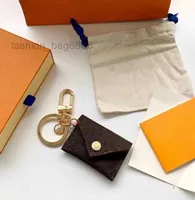 Designer Letter Wallet Keychain Keyring Fashion Turne hanger autoketen Charm Bruine Flower Mini Bag Trinket Geschenken Accessoires No Box
