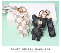 Llavero de moda llavero de cuero de estampado de oso lindo accesorios para automóviles anillo de llave llave llave de llave cadena de cadena de cuerda