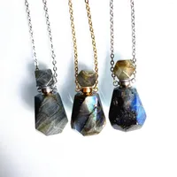 Chains Natural Labradorite Essential Oil Diffuser Perfume Bottle Necklace Healing Crystal Pendant Women Jewelry