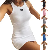 2023 P-RA Kadınlar Günlük Elbiseler Yaz Moda Tasarımcı Markaları Kadın Üstleri Tank Elbise Örme Pamuklu Kılıç Katı Seksi Elbiseler Elastikiyet Bodycon Mini Etek