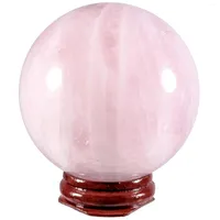 Pochettes à bijoux TUMBEELLUWA Boule de cristal de guérison avec support en bois Figurine de sculpture en sphère de quartz rose naturel pour la décoration de la maison