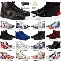 2023 Herrskor Luxurys Designers Red Bottoms High Low Tops Studded Spikes Fashion Suede Leather Black Silver Women Plat Sneaker Party Casual Walking Jogging Boots