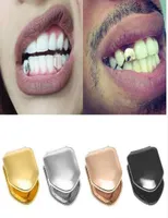 Braces Single Metal Tooth Grillz Gold silver Color Dental Grillz Top Bottom Hiphop Teeth Caps Body Jewelry for Women Men Fashion V2605085