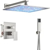 Duschsystem 12-Zoll-LED-Duscharmatur-Set, Regenduschkopf mit Handbrause, Badezimmer-Wandhalterung, Duscharmaturen aus gebürstetem Nickel