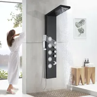 Black Shower Panel Tower System Rain Shower Head Kit Massage Body Jet Tub Filler