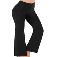Йога загрузочные брюки для йоги для женской леди с карманами с высокой талией тренировочных брюшных брюк брю