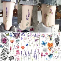 Temporary Tattoos YURAN Ankle Flora Cherry Lavender Flash Fake Waterproof Women Arm Chest Tattoo Stickers Body Art Custom Tatoos 230422