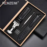 Watch Bands REMZEIM Soft Calfskin Leather Watchbands 18mm 20mm 22mm 24mm Straps Automatic Butterfly Clasp Watch Accessories With Box 230424