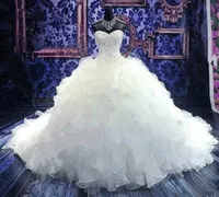 2023 vestidos de bola de luxo vestidos de noiva vestido de princesa bordado bordado espartilho sweetheart organza babados de trânsito de trem da catedral vestido de noiva Plus size vestido de novias
