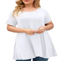 Larace artı boyutu Buz Kadınlar için Kısa Kollu Sıradan Gömlek Tunik Üstler Boyun T-shirt gevşek gömlek
